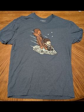 Chive Blue-Grey Short Sleeve Graphic Tee  Cartoon Han Chewbacca Ride